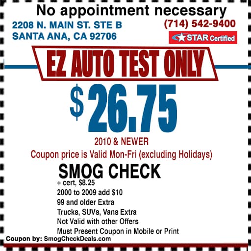 EZ Auto Test Only smog check coupon
